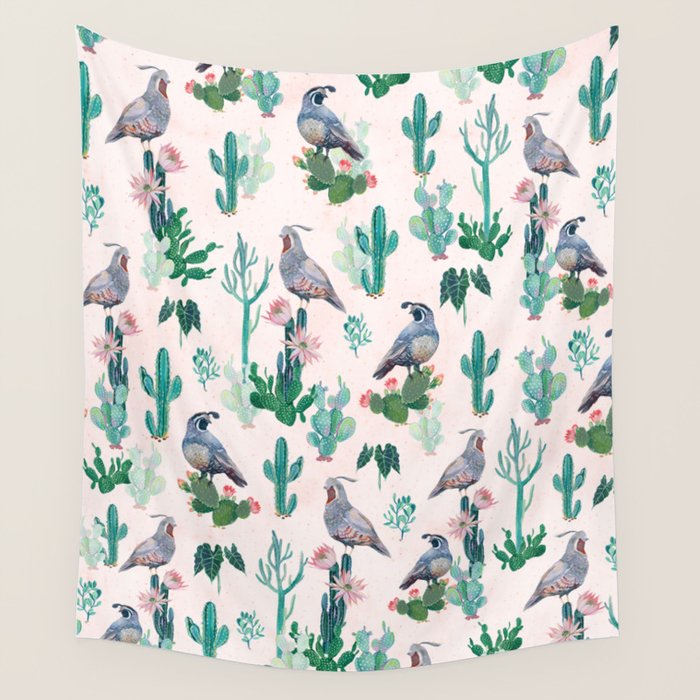 Cactus Quail  Wall Tapestry Gallery Image 4