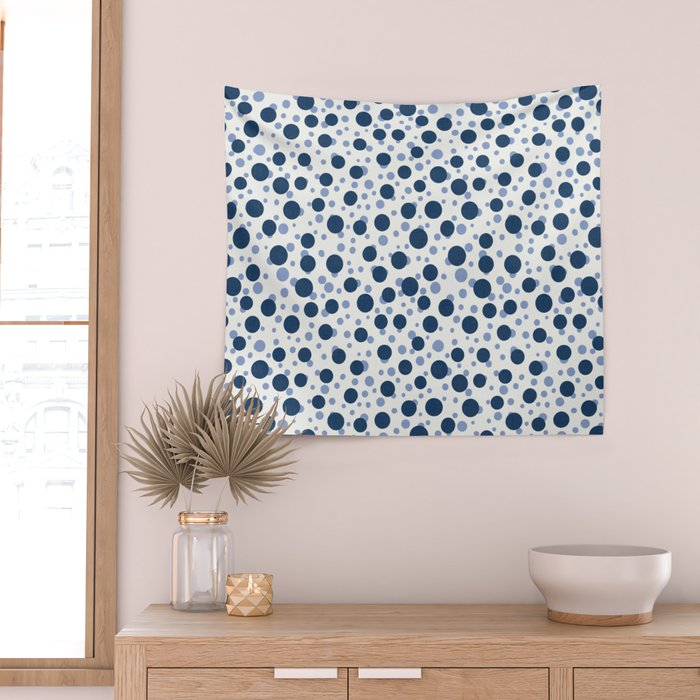 Blue Dots On White Wall Tapestry Gallery Image 2