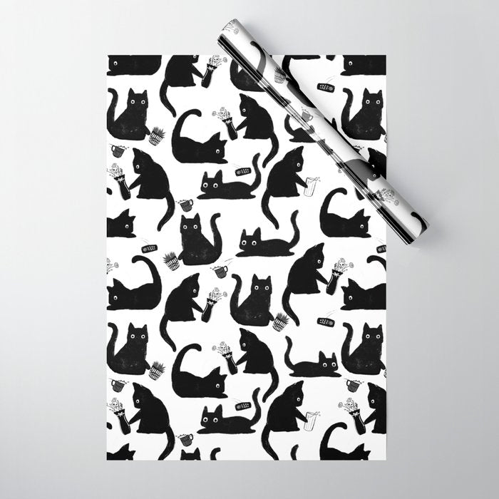 Bad Cats Knocking Stuff Over Wrapping Paper Gallery Image 1