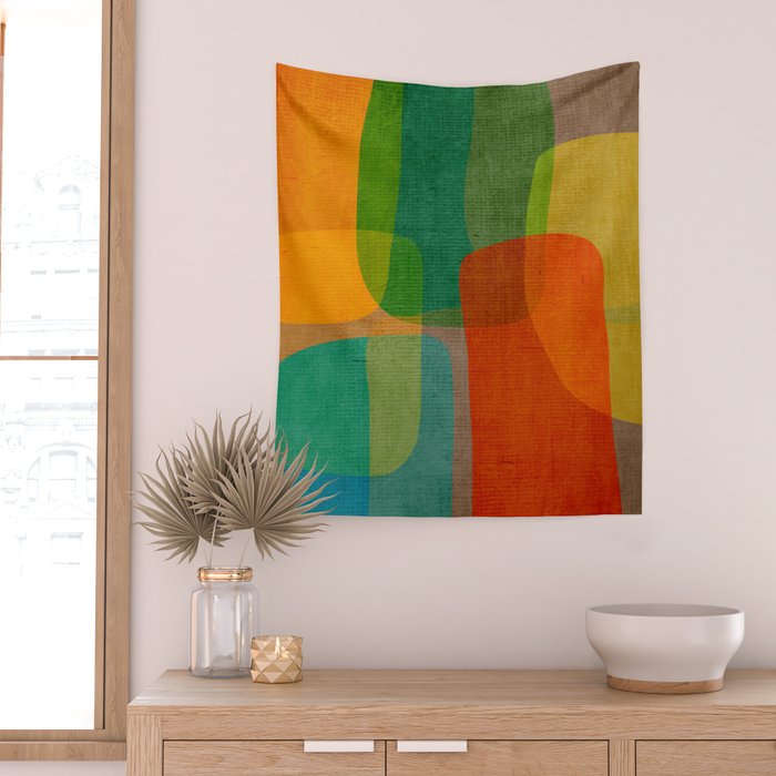 Modern Colorful MidCentury Abstract Wall Tapestry Gallery Image 2