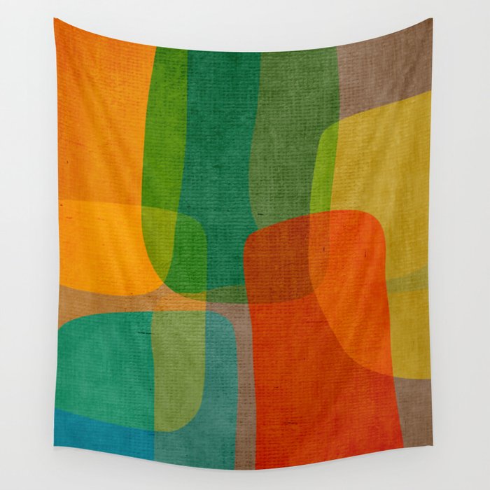 Modern Colorful MidCentury Abstract Wall Tapestry Gallery Image 1