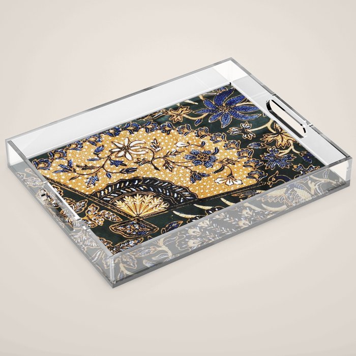 Vintage Indonesian Batik Print With Fan Acrylic Tray Gallery Image 1