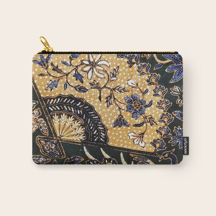 Vintage Indonesian Batik Print With Fan Carry All Pouch Gallery Image 1