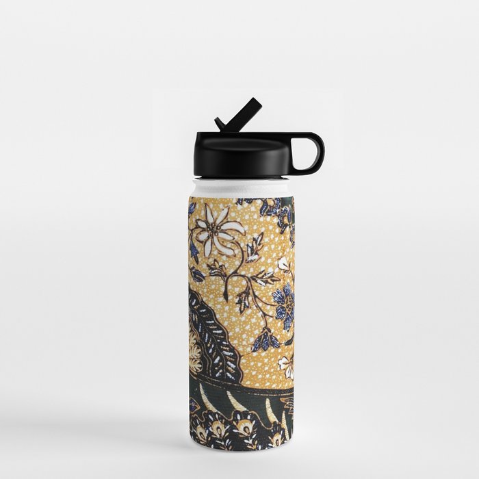 Vintage Indonesian Batik Print With Fan Water Bottle Gallery Image 1