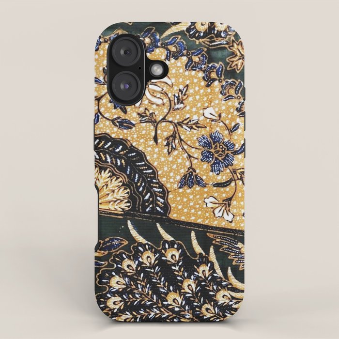 Vintage Indonesian Batik Print With Fan iPhone Case Gallery Image 1