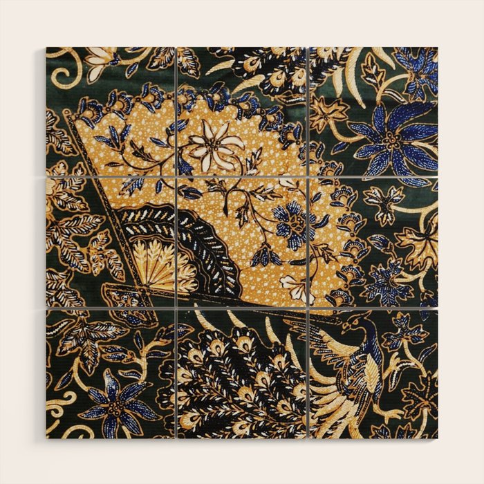 Vintage Indonesian Batik Print With Fan Wood Wall Art Gallery Image 1