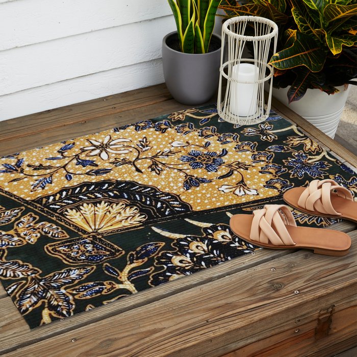 Vintage Indonesian Batik Print With Fan Outdoor Rug Gallery Image 2