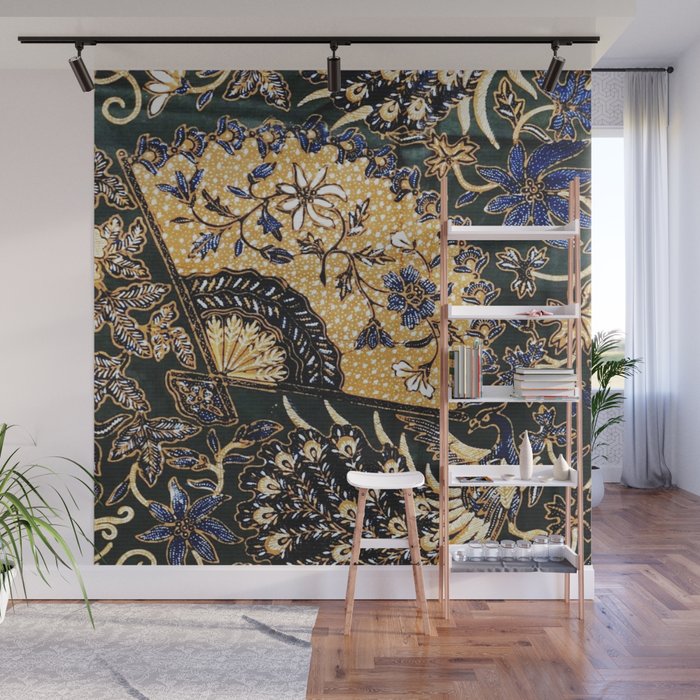 Vintage Indonesian Batik Print With Fan Wall Mural Gallery Image 1