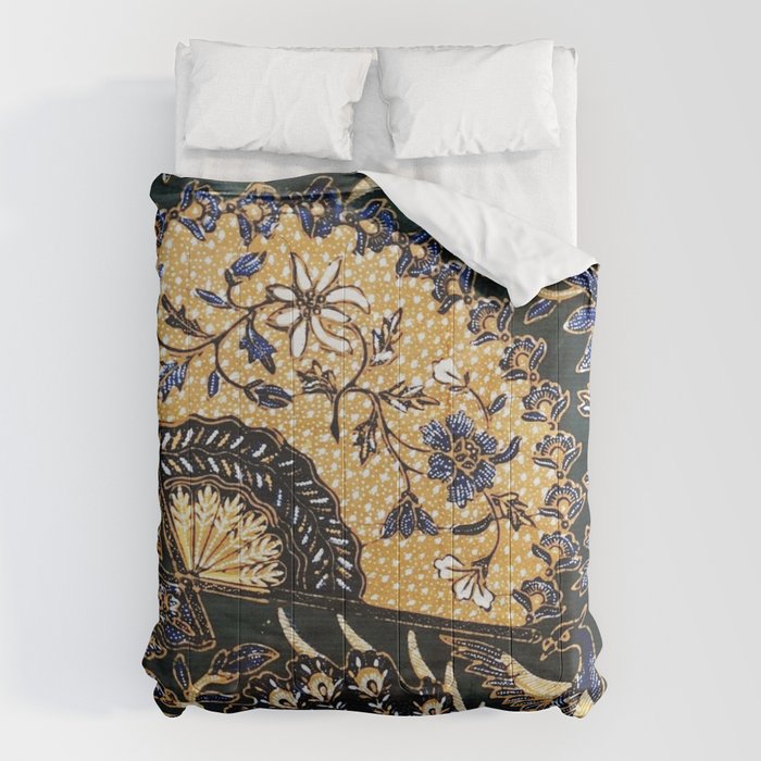 Vintage Indonesian Batik Print With Fan Comforter Gallery Image 1