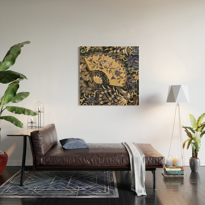 Vintage Indonesian Batik Print With Fan Wood Wall Art Gallery Image 2