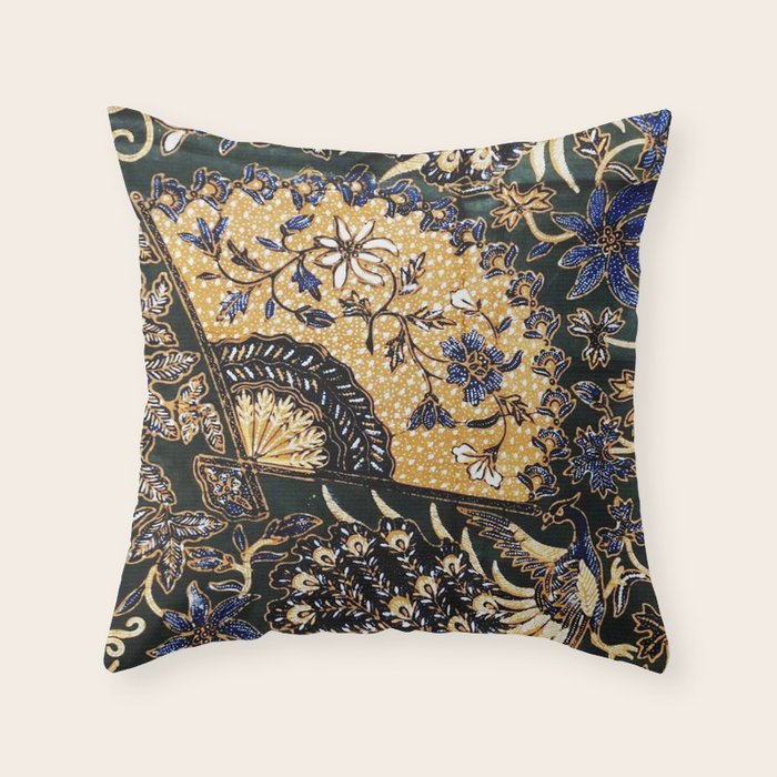 Vintage Indonesian Batik Print With Fan Throw Pillow Gallery Image 6