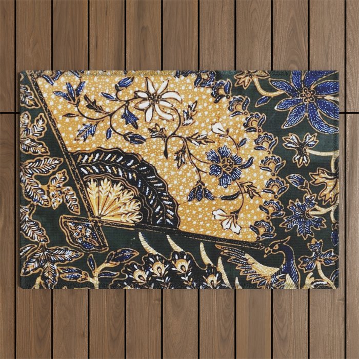 Vintage Indonesian Batik Print With Fan Outdoor Rug Gallery Image 1