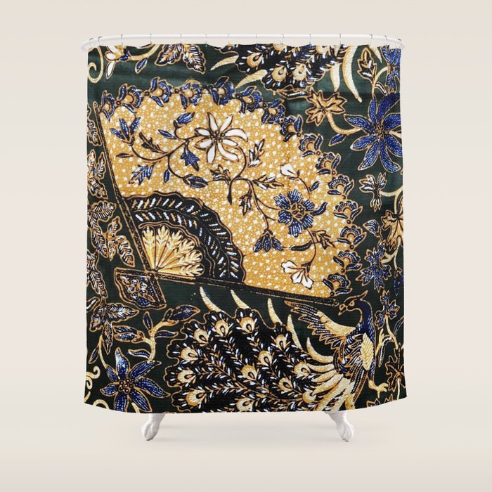 Vintage Indonesian Batik Print With Fan Shower Curtain Gallery Image 1