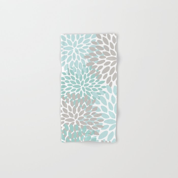 Floral Pattern, Teal, Aqua, Turquoise,Gray Towels Gallery Image 1