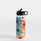 Retro Fun Floral - Rainbow color Water Bottle Gallery Image 1
