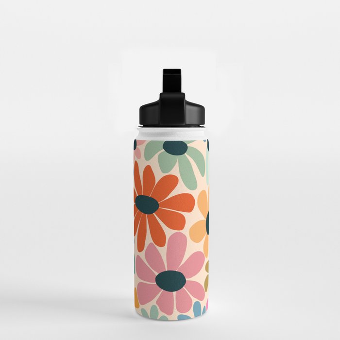 Retro Fun Floral - Rainbow color Water Bottle Gallery Image 2