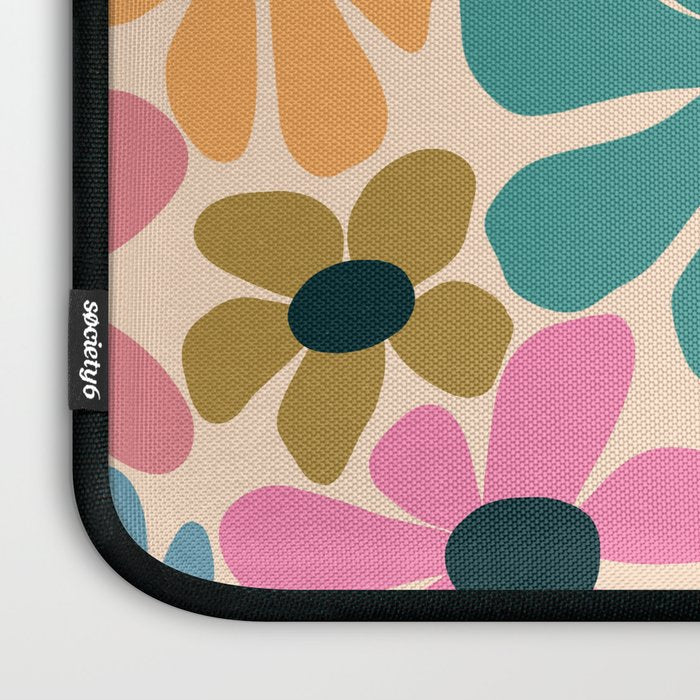 Retro Fun Floral - Rainbow color Laptop Sleeve Gallery Image 3
