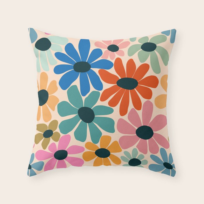 Retro Fun Floral - Rainbow color Throw Pillow Gallery Image 6