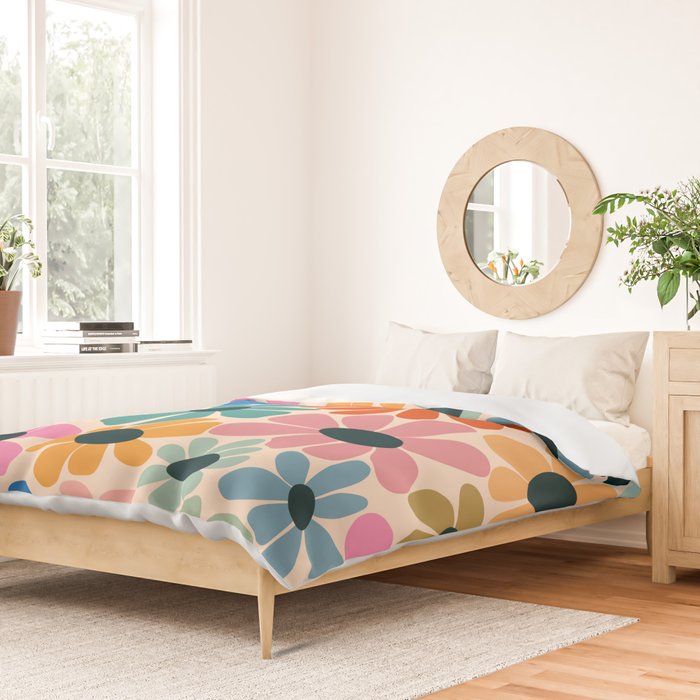 Retro Fun Floral - Rainbow color Duvet Cover Gallery Image 2