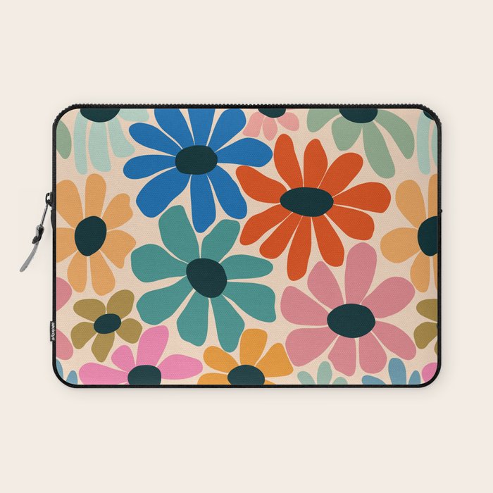 Retro Fun Floral - Rainbow color Laptop Sleeve Gallery Image 1