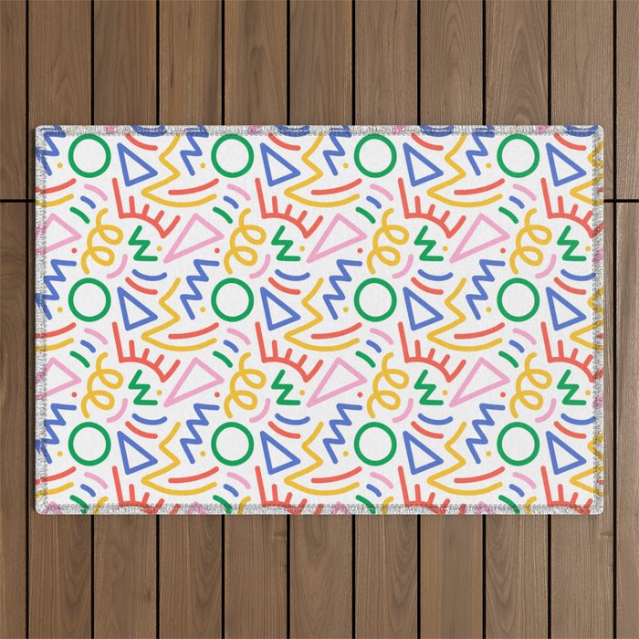 Fun colorful abstract line doodle art pattern Outdoor Rug Gallery Image 1