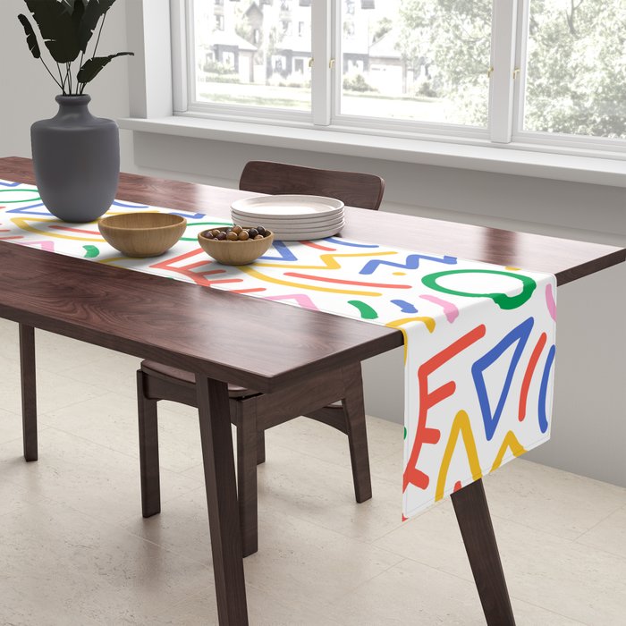 Fun colorful abstract line doodle art pattern Table Runner Gallery Image 2