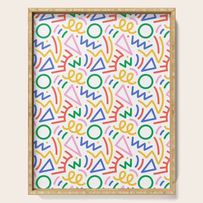 Fun colorful abstract line doodle art pattern Serving Tray Gallery Image 1