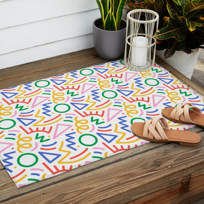 Fun colorful abstract line doodle art pattern Outdoor Rug Gallery Image 2