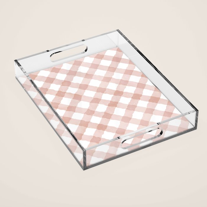 Hand Painted Pink Festive Gingham Theme Acrylic Tray Gallery Image 1