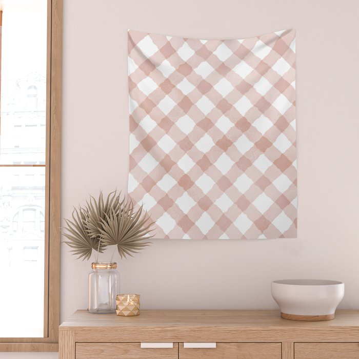 Hand Painted Pink Festive Gingham Theme Wall Tapestry Gallery Image 2