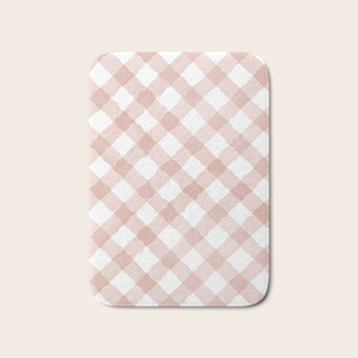 Hand Painted Pink Festive Gingham Theme Bath Mat Gallery Image 1