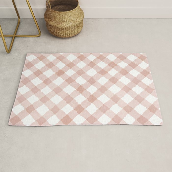 Hand Painted Pink Festive Gingham Theme Rug Gallery Image 1