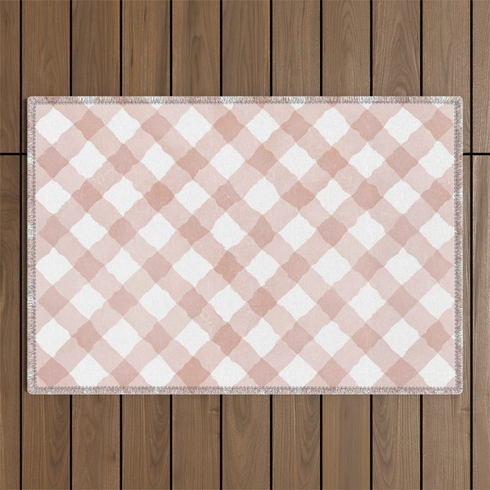 Hand Painted Pink Festive Gingham Theme Outdoor Rug Gallery Image 1