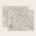 Decorative Art Deco, Leaves, Floral Prints, White and Gold Placemat Gallery Image 1
