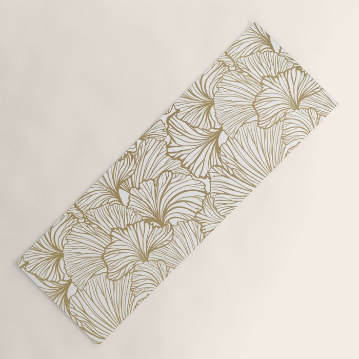 Decorative Art Deco, Leaves, Floral Prints, White and Gold Yoga Mat Gallery Image 1