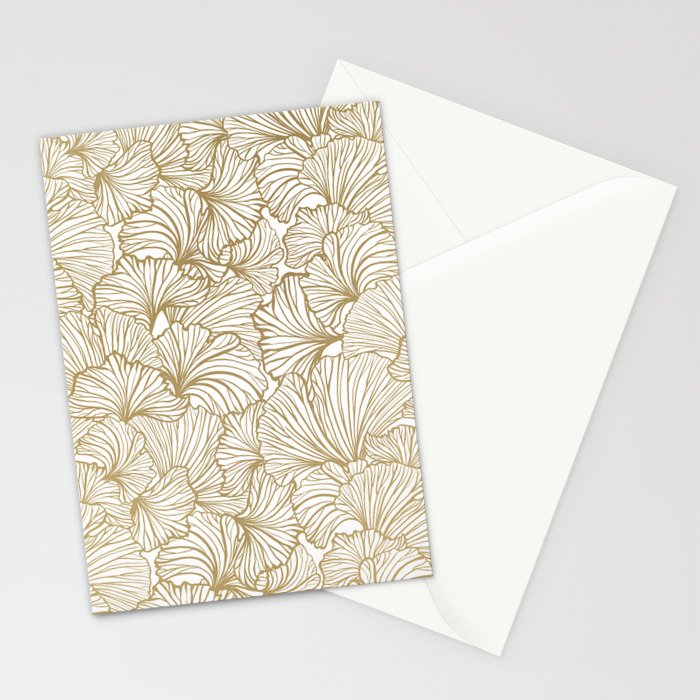 Decorative Art Deco, Leaves, Floral Prints, White and Gold Stationery Card Gallery Image 2