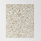 Decorative Art Deco, Leaves, Floral Prints, White and Gold Throw Blanket Gallery Image 2