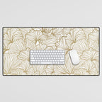 Decorative Art Deco, Leaves, Floral Prints, White and Gold Desk Mat Gallery Image 1