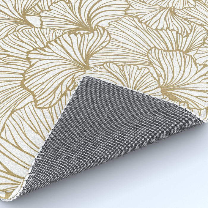 Decorative Art Deco, Leaves, Floral Prints, White and Gold Rug Gallery Image 4