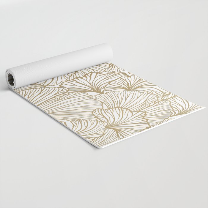 Decorative Art Deco, Leaves, Floral Prints, White and Gold Yoga Mat Gallery Image 2