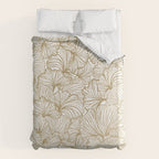 Decorative Art Deco, Leaves, Floral Prints, White and Gold Duvet Cover Gallery Image 6