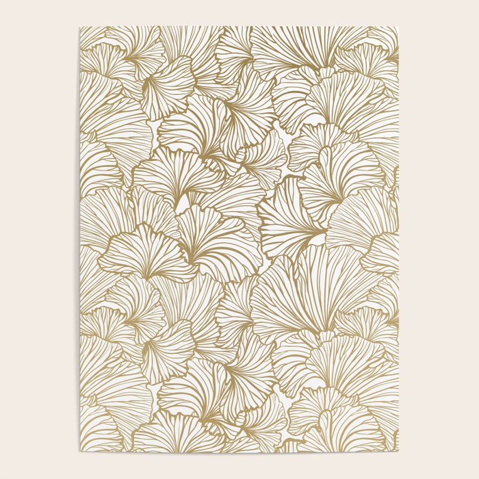 Decorative Art Deco, Leaves, Floral Prints, White and Gold Poster Gallery Image 4