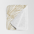 Decorative Art Deco, Leaves, Floral Prints, White and Gold Throw Blanket Gallery Image 3