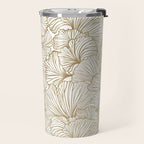 Decorative Art Deco, Leaves, Floral Prints, White and Gold Travel Mug Gallery Image 2