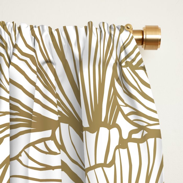 Decorative Art Deco, Leaves, Floral Prints, White and Gold Window Curtain Gallery Image 2
