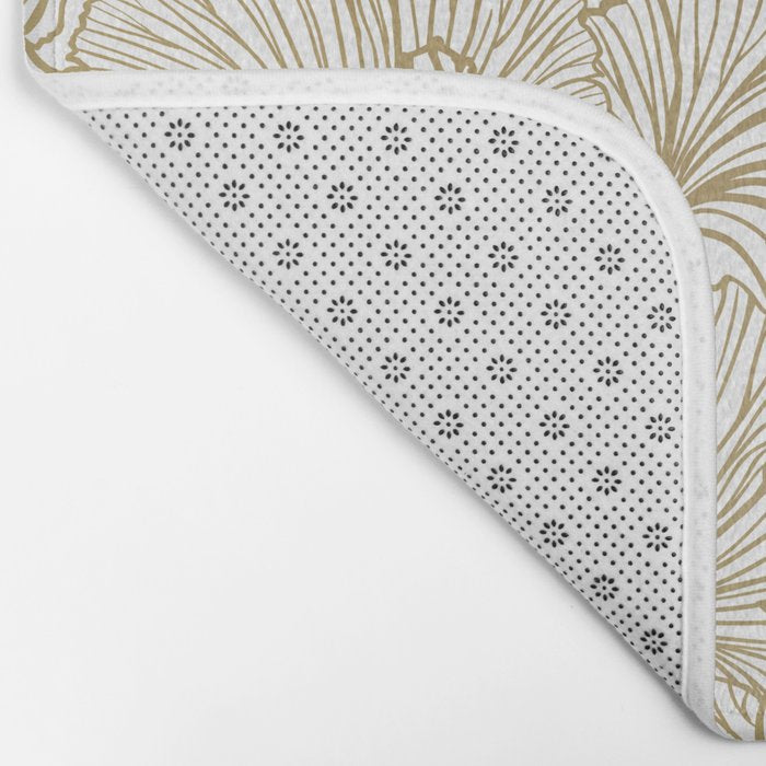 Decorative Art Deco, Leaves, Floral Prints, White and Gold Bath Mat Gallery Image 2