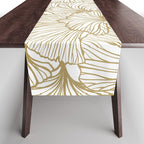 Decorative Art Deco, Leaves, Floral Prints, White and Gold Table Runner Gallery Image 1
