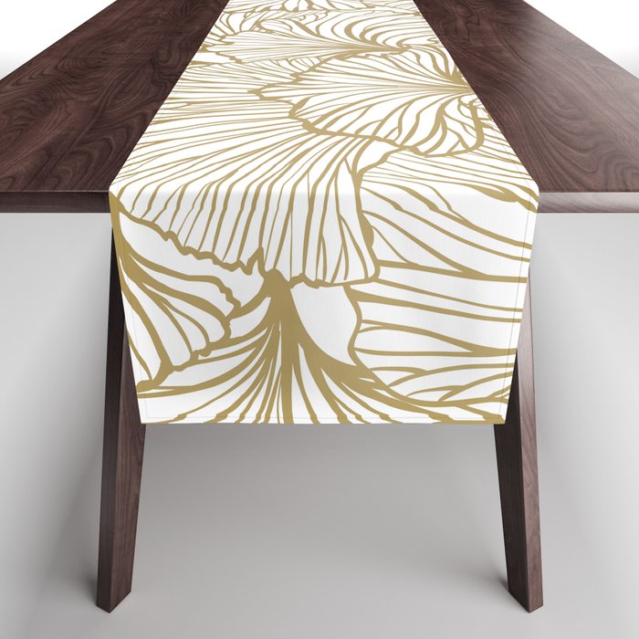 Decorative Art Deco, Leaves, Floral Prints, White and Gold Table Runner Gallery Image 1