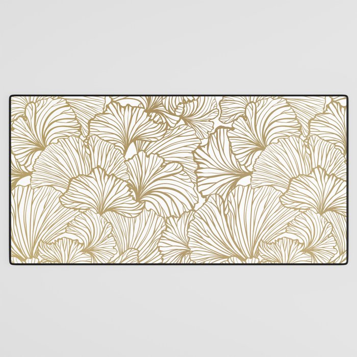 Decorative Art Deco, Leaves, Floral Prints, White and Gold Desk Mat Gallery Image 3