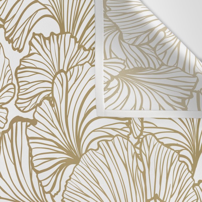 Decorative Art Deco, Leaves, Floral Prints, White and Gold Wall Tapestry Gallery Image 3